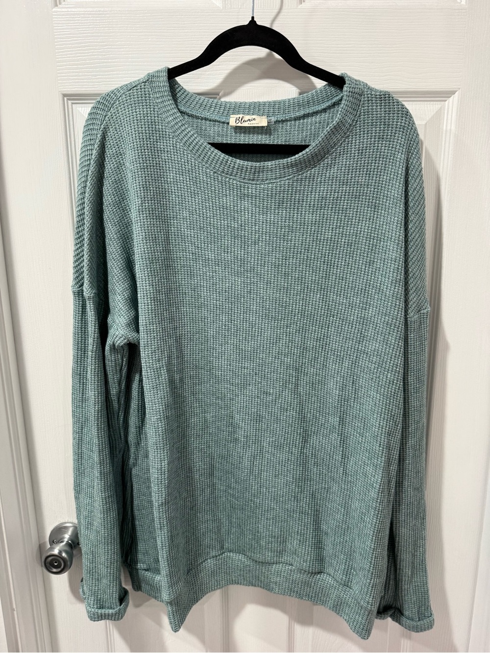 Blumin Apparel Light teal thermal Knit Sweater, crew neck